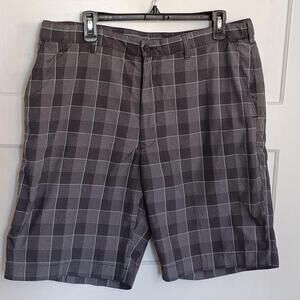 Mens PGA Tour Shorts , Athletic, Golf, Sports Sz 36 Plaid Black Gray Flat Front